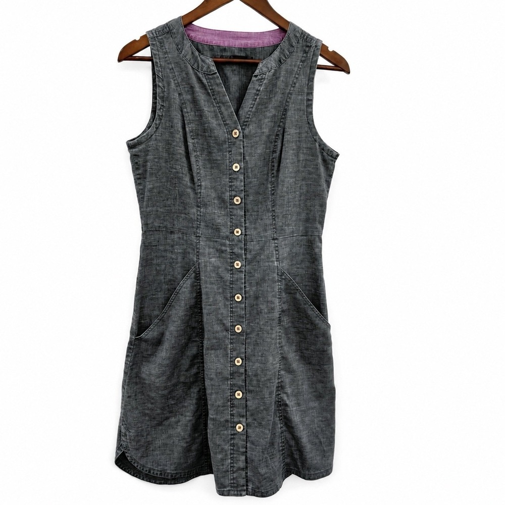 Prana Womens Gray Linen Blend Sleeveless Button Front Pocket Dress Size‎ S